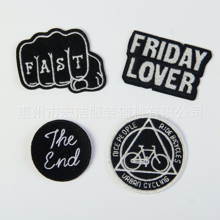 英文字母黑色圆章diy绣花章GRS认证刺绣布贴包包衣服装饰补丁布贴