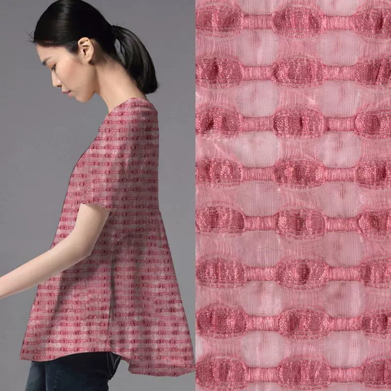 NT蜂巢格仿麻脏染梭织面料 现货供应 小清新女装面料2190