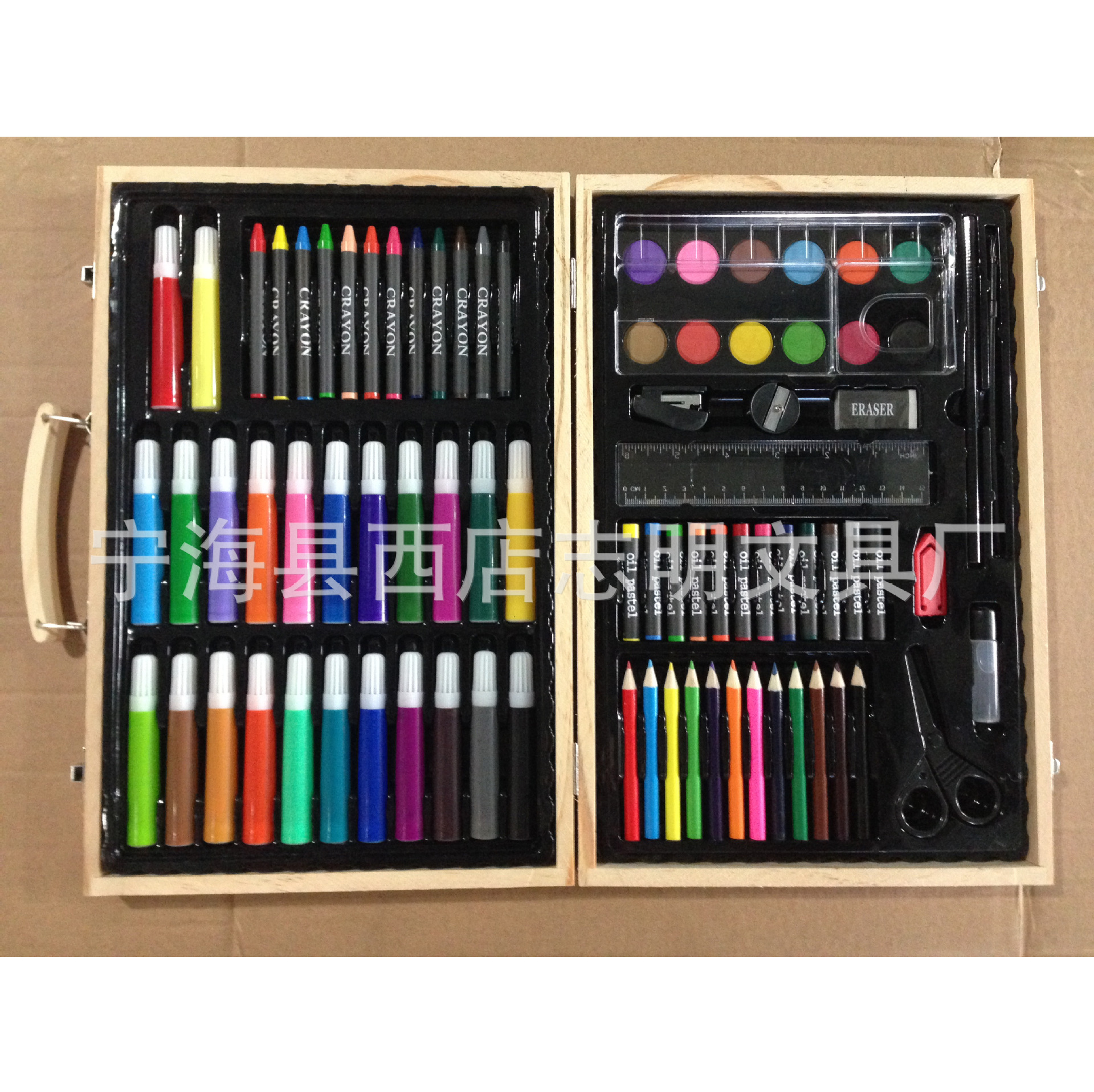 Manufactor Direct selling environmental protection Material Science children painting Crayons suit Wooden box Stationery suit