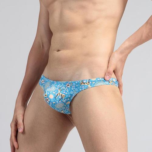 Men's Low-Rise Cartoon Print Low-Rise Briefs Lycra Cotton Christmas Gift Deer Tail Underwear E-017
