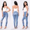 European hot women jeans elastic cotton hole pencil small pants