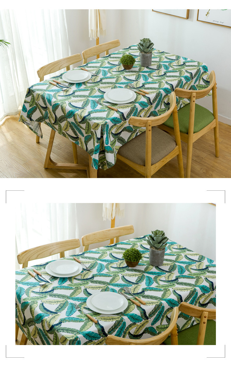American-style Thickened Cotton Reactive Printed Canvas Tablecloth With Feather Leaf Pattern Coffee Tables Dining_voghion.com