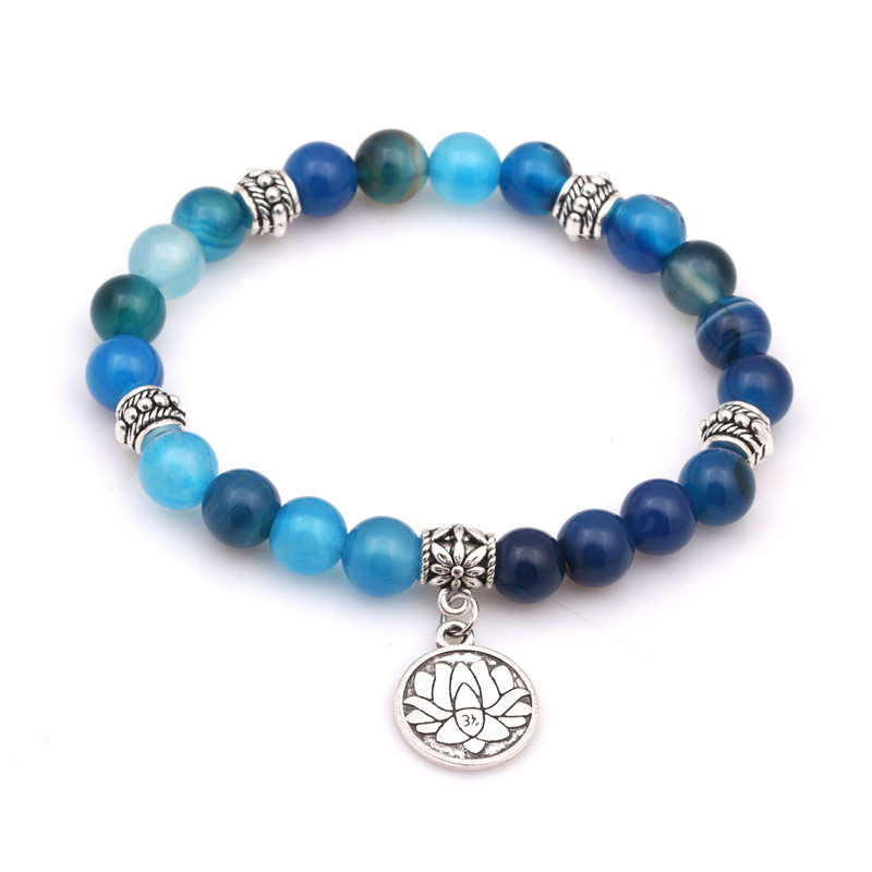 Natural Colorful Agate Beaded Bracelet Yoga Lotus Cross Pendant display picture 17