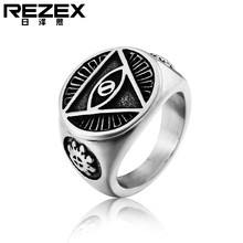 R0036-HK02 外贸饰品 个性共济会三角全视眼恶魔之眼男士钛钢戒指