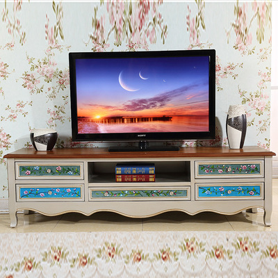 客厅实木电视柜  美式乡村储视听物斗柜 高密度板客厅落地实木柜
