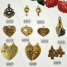 diy饰品配件 手工饰品 复古爱心挂件 古铜色金属 zakka 100个/包