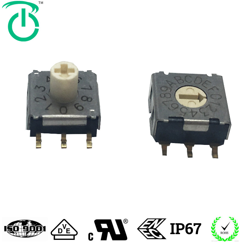 厂家生产7*7贴片6脚带十字柄10档位旋转编码开关