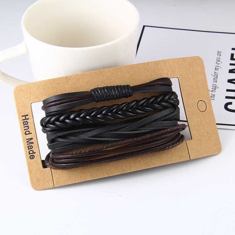 retro suit bracelet DIY woven imitation leather bracelet multi-layer bracelet multi-element bracelet