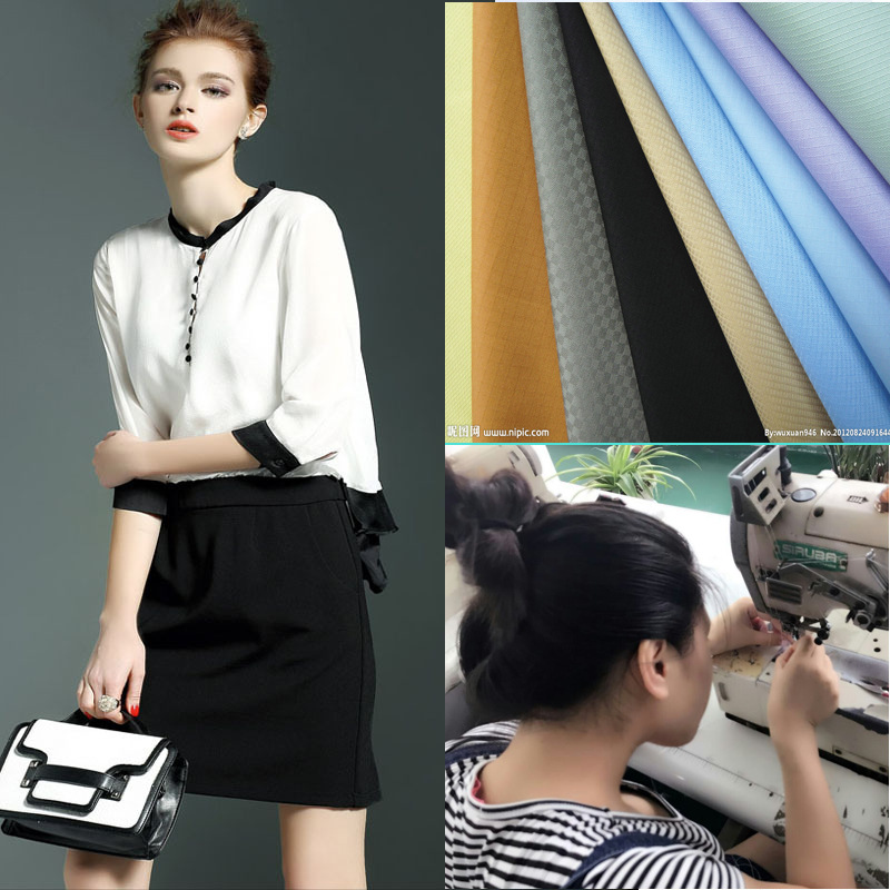 淘工廠小批量加工定制歐美女裝梭織套頭修身中袖雪紡衫