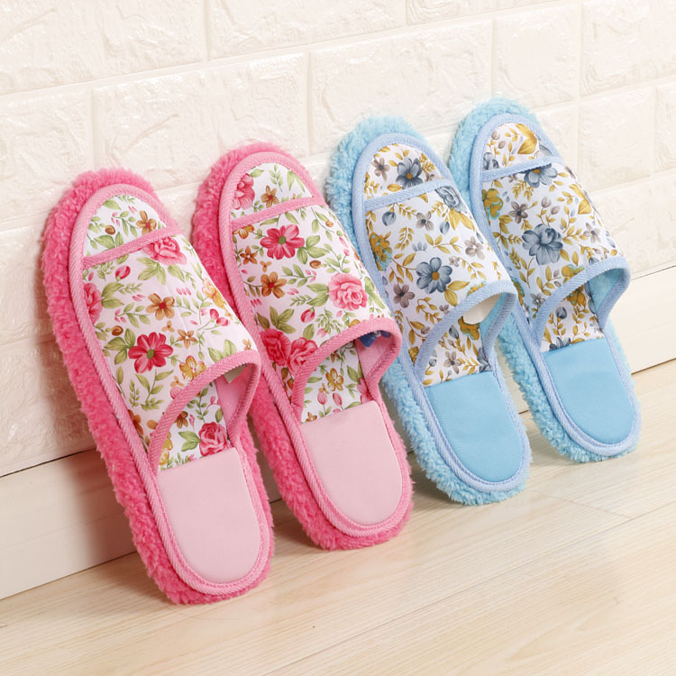 Korean tail single coral velvet bottom flower series lazy floor mopping slippers, removable mopping slippers, supply