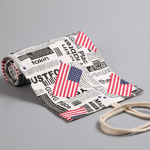 Handmade American Flag Canvas Pen Holder with 12/24/36/48/72 Colored Pencil Roll Pouch Creative Storage Stationery Box