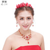 Red hair accessory for bride, jewelry, necklace and earrings, set