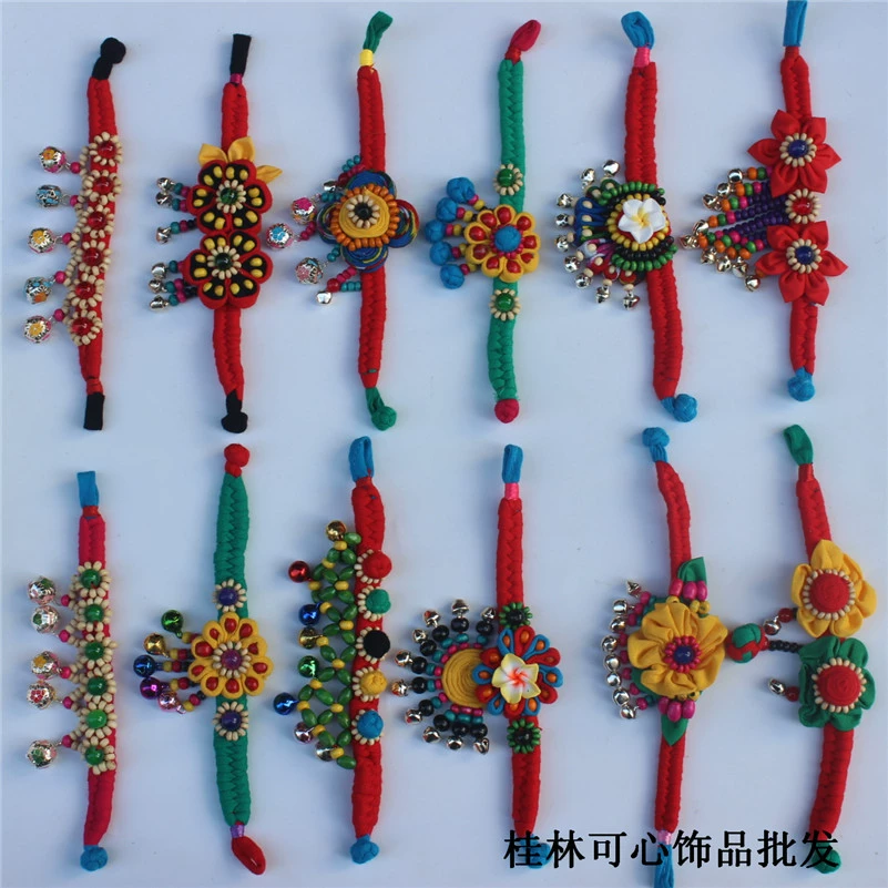 Ethnic cloth, bracelet, woven retro genuine small bell handmade, ethnic style, flowered, wholesale