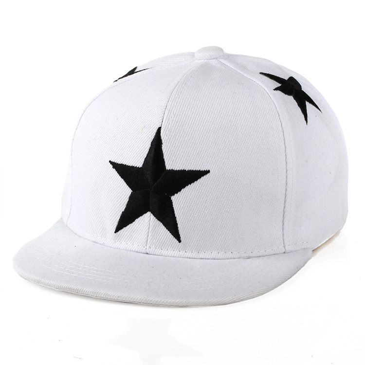 帮手SKU图-韩版新款儿童刺绣五角星平沿嘻哈帽棒球帽遮阳帽子