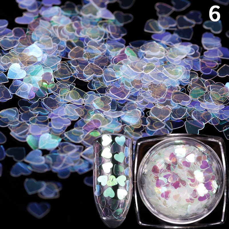 Joyería de uñas melocotón corazón redondo estrella de cinco puntas lentejuelas uñas de bricolaje textura láser brillo gradiente fototerapia de uñas