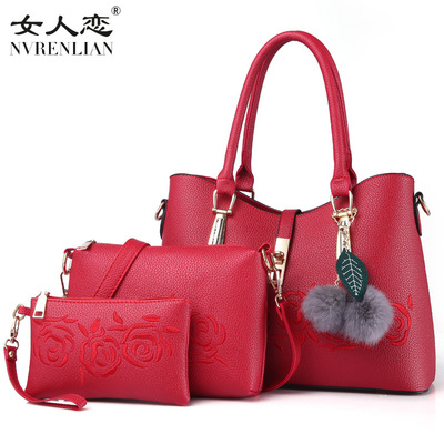 批发2018新款潮时尚女包绣花大包子母包手提单肩斜挎包