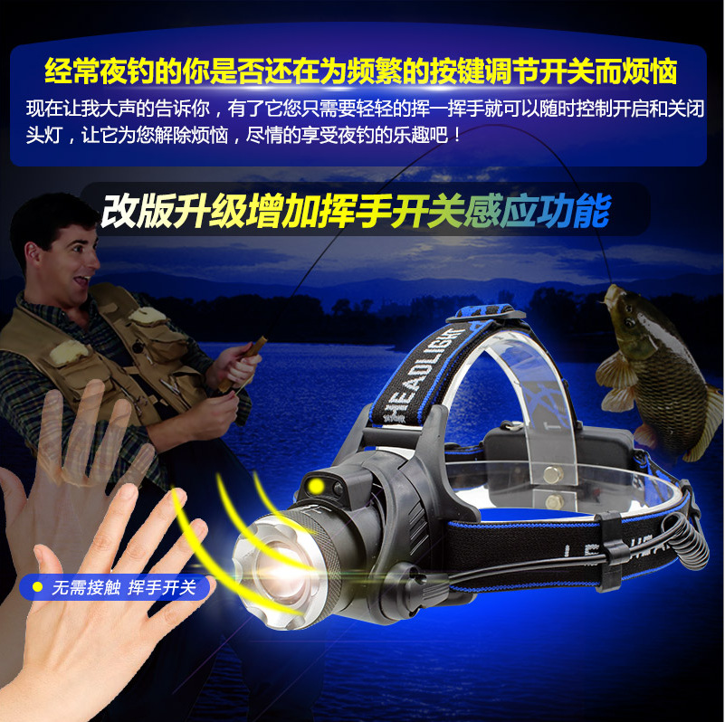 T6/U2升级XM-L2 LED强光头灯 V9伸缩变焦 充电远射 厂家批发