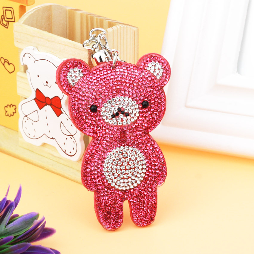 35g Weight Keychain Classification 1 Piece Quantity Daily Occasion Flannel Material Bag, Bear Pattern Women's Gender Diamond Design Cute, Korean Style Style 1 Piece Bag Bear Keychain Flannel Women's Cute Korean Style Keychain 10
