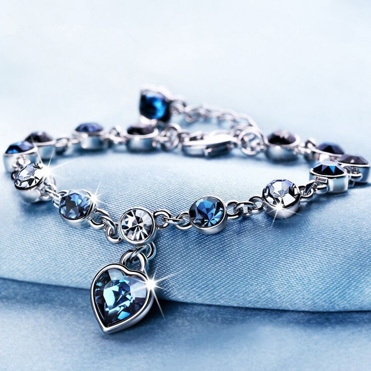 Ocean Heart Peach Heart Crystal Bracelet...