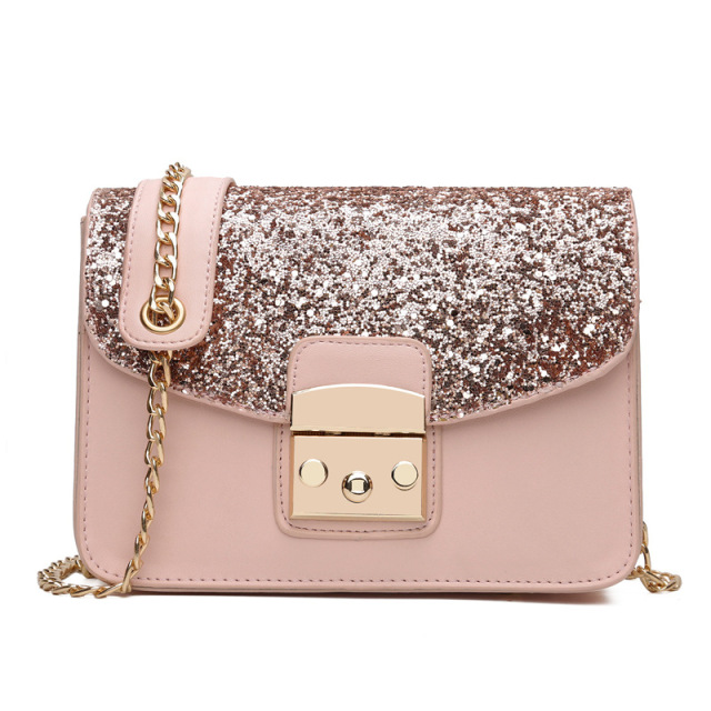 New Fashion Sequins Small Square Bag Lock One Shoulder Slant Bag 