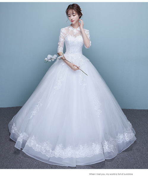 The bride wedding dress sleeve lace flower new spring Band Princess code thin Qi wedding
