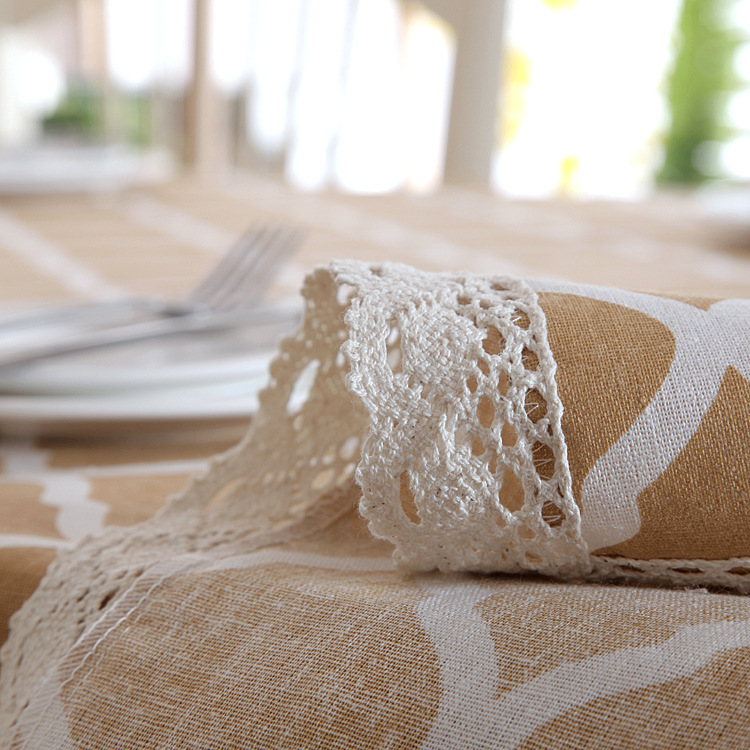 Polyester-cotton Modern Simple Geometric Diamond Pattern With Lace Edges, Yellow Coffee Table Dining Tablecloth,_voghion.com