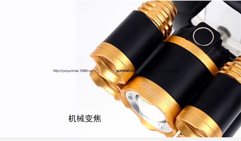 新款5LED头灯 T6 强光头灯5灯机械变焦头灯5灯飞机灯超亮矿灯详情图14