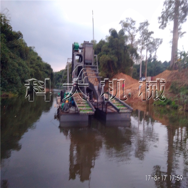 河道挖沙采金船 马来西亚大型河道链斗船 溜槽采金船高效环保