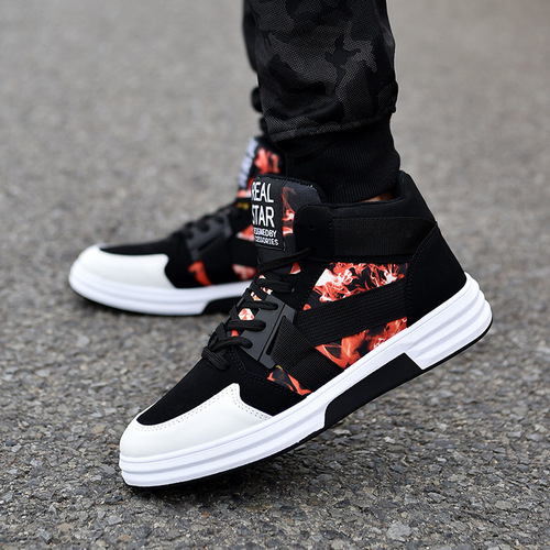  spring fashion camouflage high-top lace-up sneakers men's shoes men's trendy casual shoes student hip-hop sneakers for men