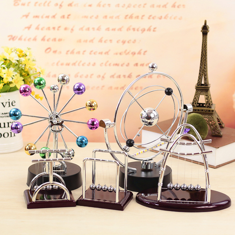 新款彩色軌道永動儀 撞球彈力碰碰球物理能量桌面裝飾品擺件