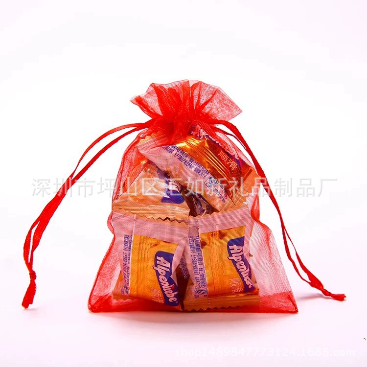 7*9 Большая красная сетчатая сумка из жемчужной марли чистого цвета, подарочная марлевая сумка на шнурке, прозрачная сумка из органзы, сумка для ювелирных изделий