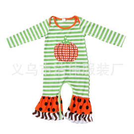 欧美外贸秋冬款条纹连体衣裤 万圣节南瓜图案爬爬服 婴幼儿连身裤
