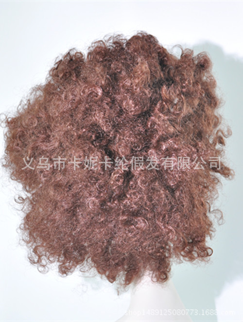 Peluca de rendimiento de café oscuro, cabello rizado, peluca de payaso de cabeza explosiva esponjosa divertida