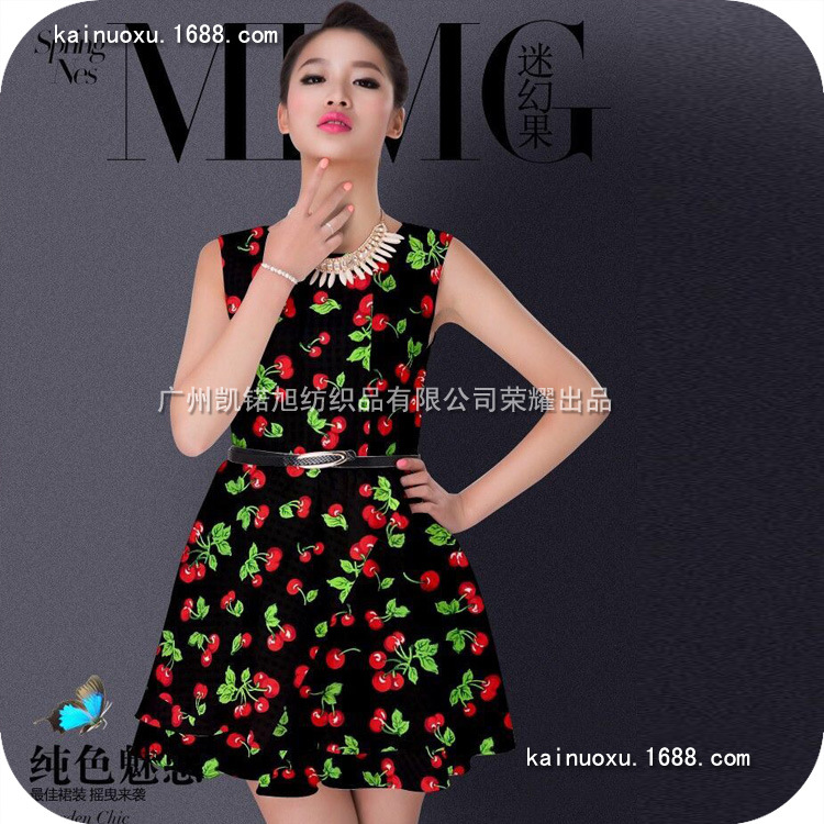 水果樱桃图案全棉平纹印花春女装连衣裙印花面料童装上衣印花童趣