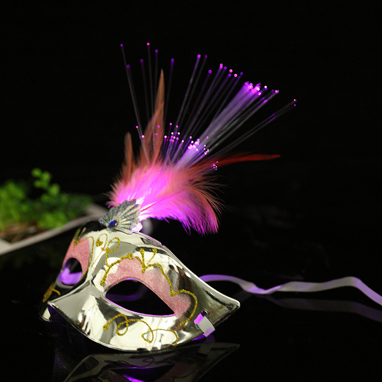 Women Venetian LED Fiber Light Up Mask Masquerade Fancy Dress Party ...