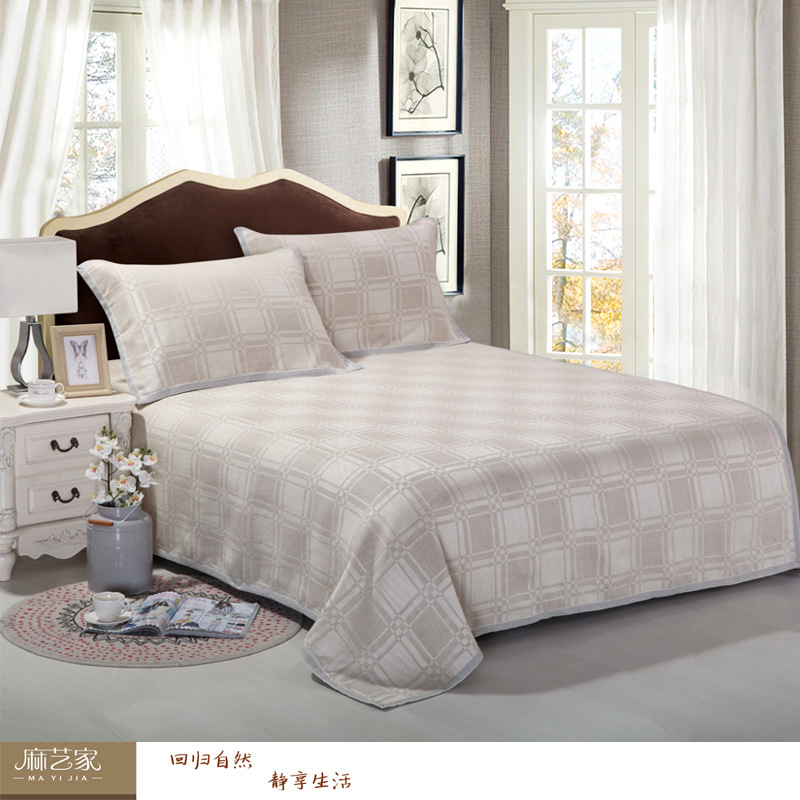 厂家直销亚麻凉席，可加工定制，麻艺家方格世界纯麻凉席套件