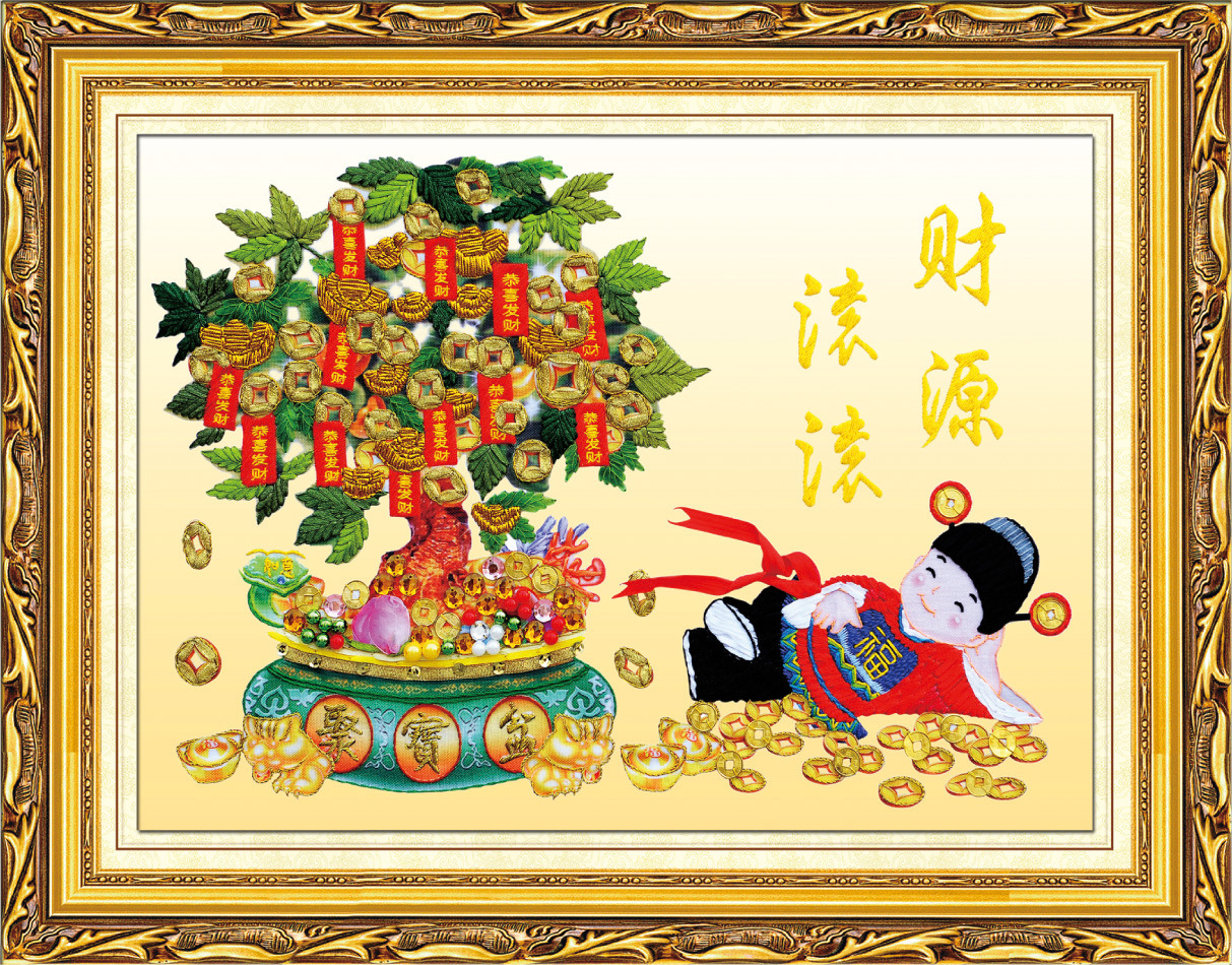 Oujin nianhua cinta bordado fábrica directa color impresión colgante pintura pequeño dios de la riqueza Sala entrada pintura decorativa