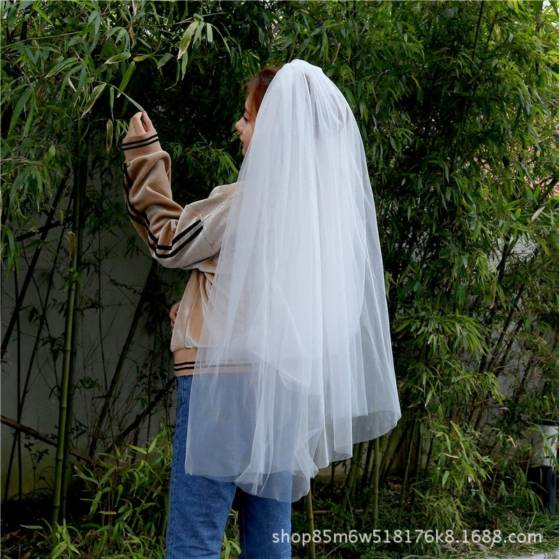 Специальное предложение оптом Мода простая пряжа свадебная фата двойной слой с гребнем может покрыть короткую пушистую вуаль