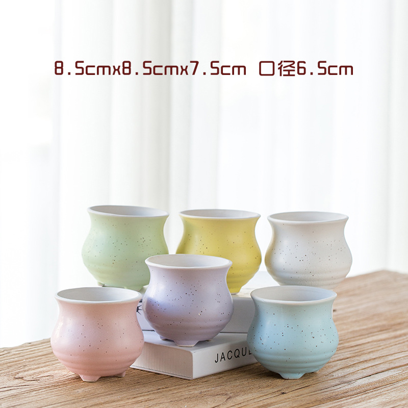 批发陶瓷小花盆 工艺品手绘绿植花盆马卡龙系列多肉花盆 透气ZXH