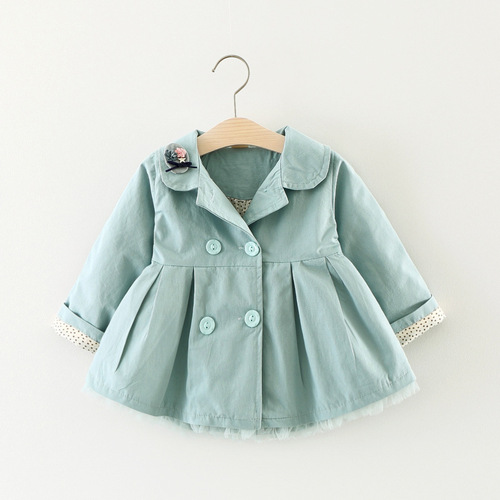 A035 Spring and Autumn New Arrival Girls' Cat Embroidered Collar Jacket Trench Coat for Kids Outing Wear 0-4