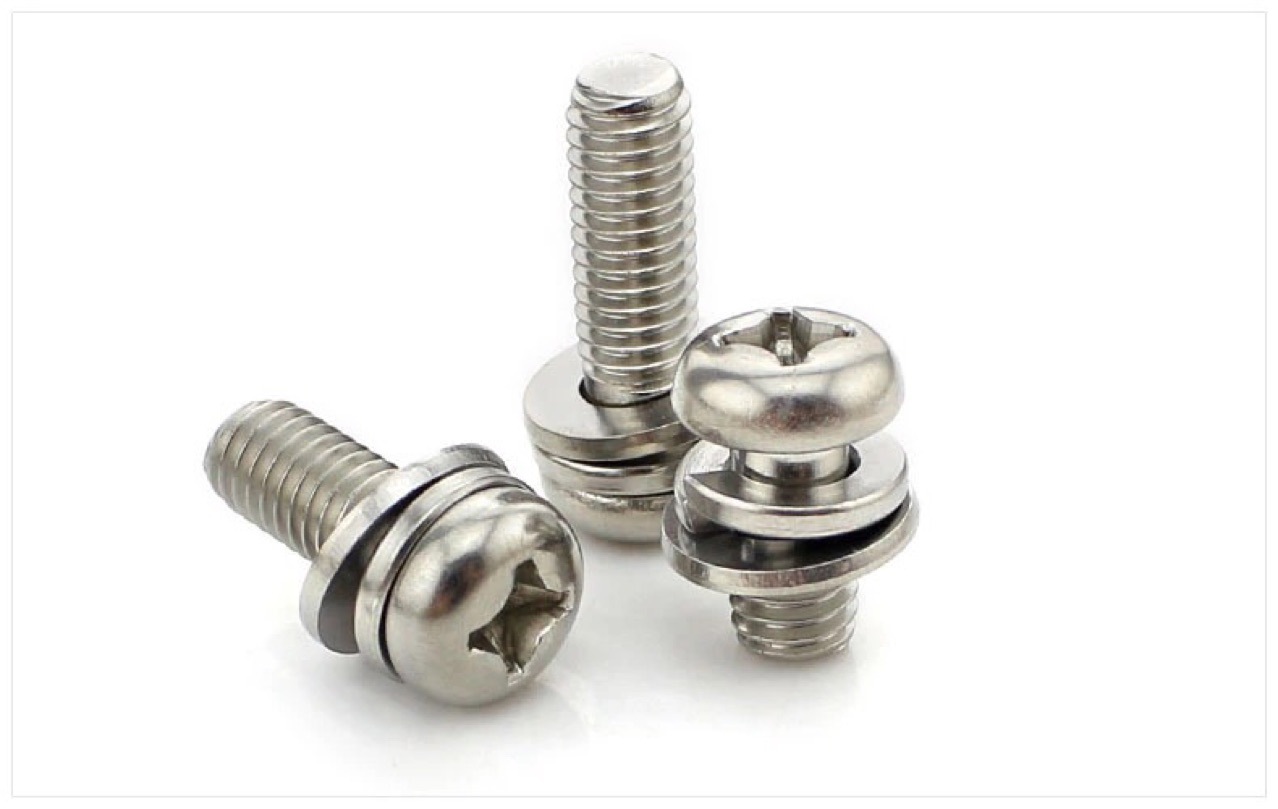 M3不锈钢304小圆头平垫弹垫三组合螺钉GB9074.8三合一套装螺丝