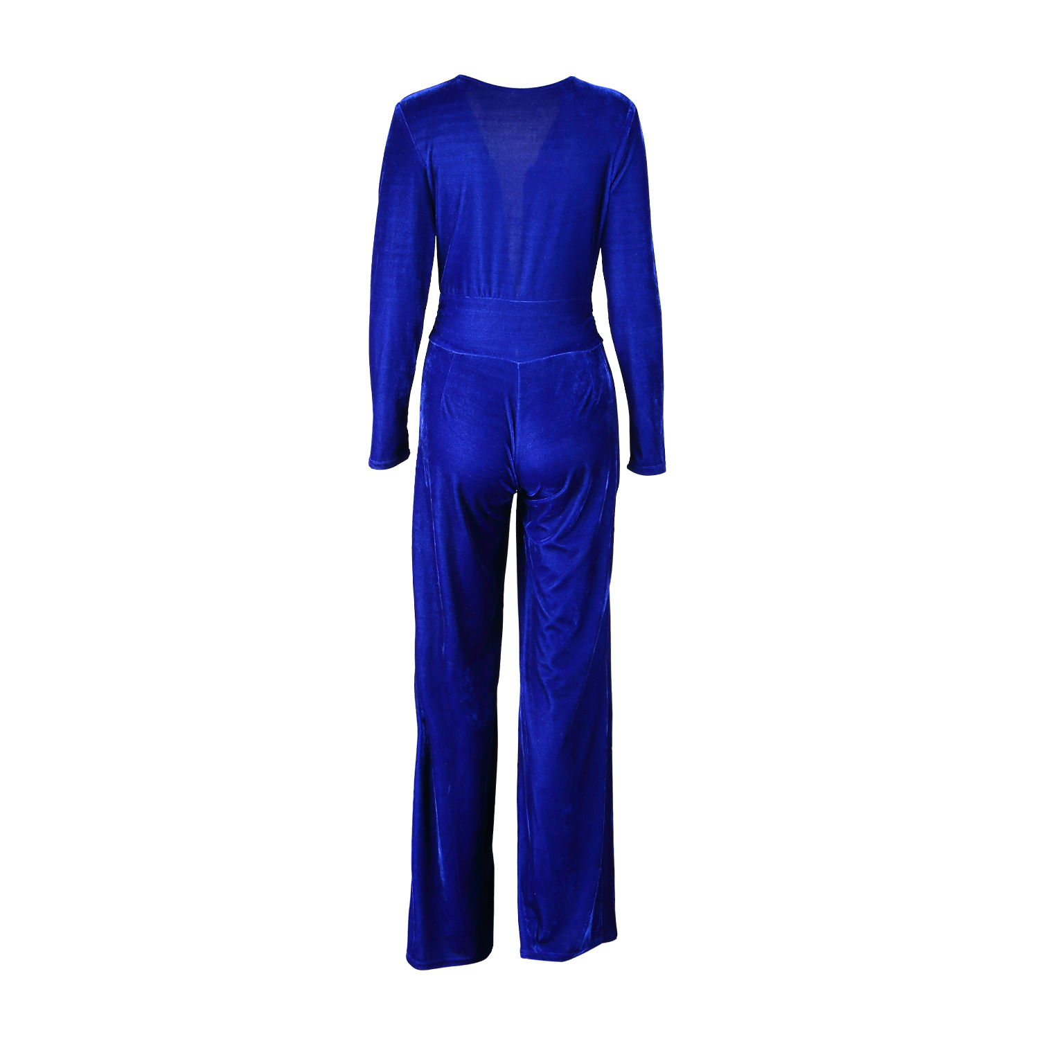 Solid Color Deep V-Neck Long Sleeve Jumpsuit NSMRF116730