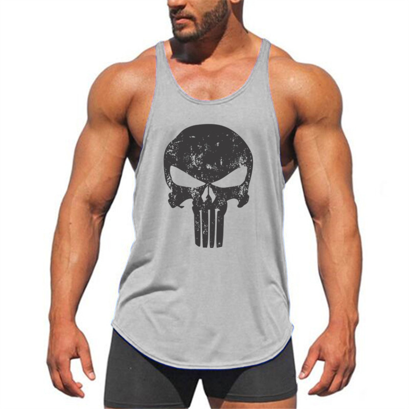 AliExpress Wish Hot Punisher Fitness Vest Men's Bodybuilding Thin Shoulder Strap Skull Print Cotton Sling Strap