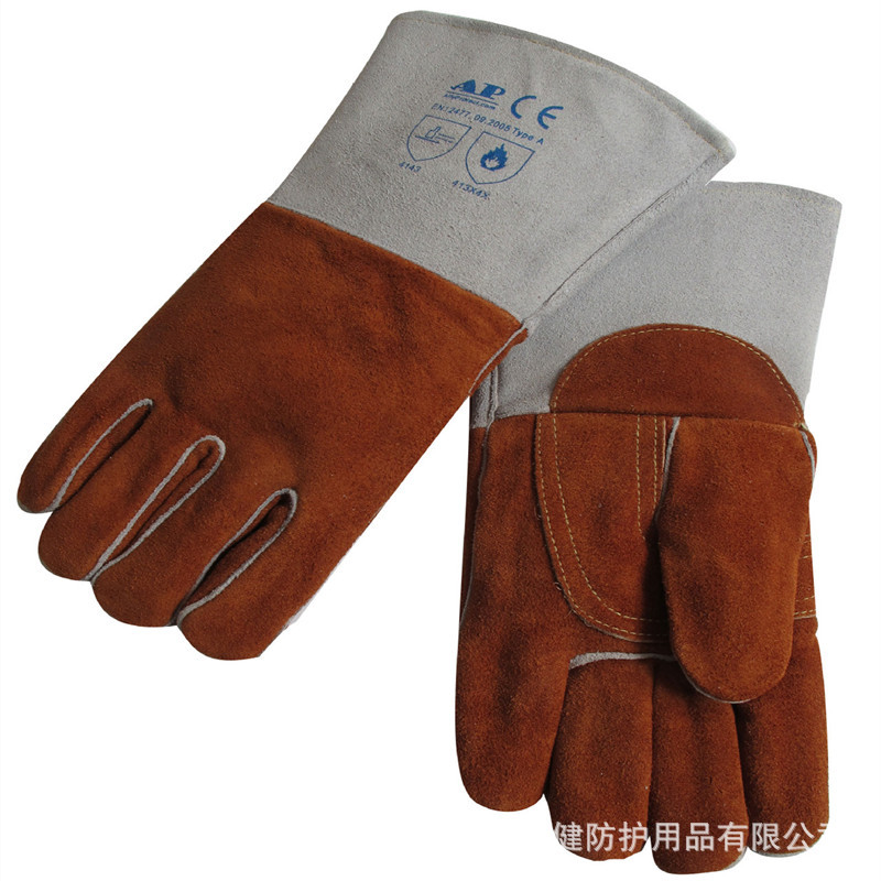 友盟咖啡色耐高温皮手套 加厚内里隔热250度 工业焊接防护手套