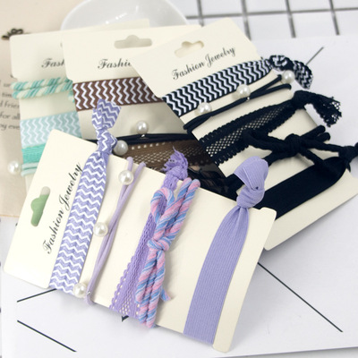 时尚新品款式珍珠头绳高弹力皮筋 彩色纹路扁线发饰品精品店货源|ms