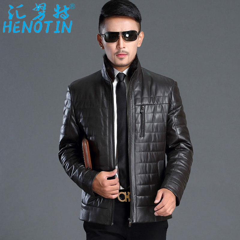 汇努特秋冬绵羊皮衣真皮草水貂毛领皮大衣羽绒夹里外套保暖男装