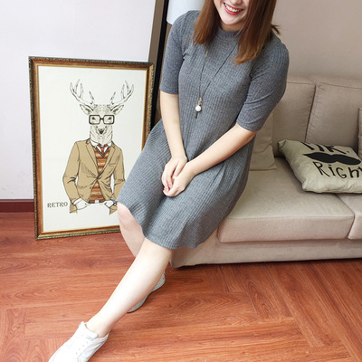 2018秋季新品 胖子女装半高领中袖针织中长款外穿打底裙439|ms