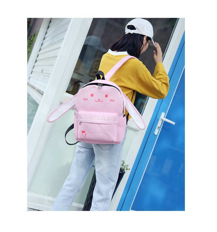 Japanese and Korean Style Canvas Backpack Womens Campus Minimalist Cute Cat Small Backpack Fashion Casual Travel Student Schoolbagpicture7