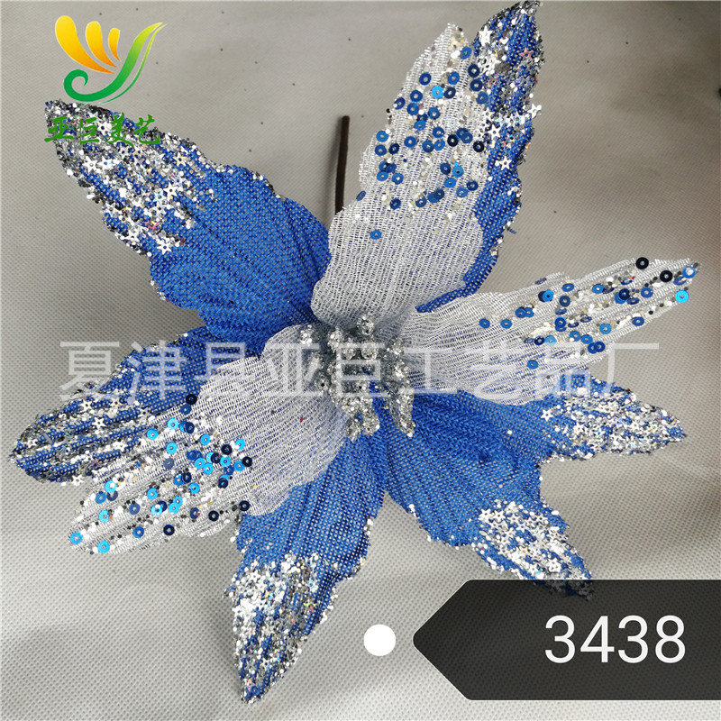 圣诞花加工厂家金粉手工圣诞花可定做圣诞橱窗圣诞树装饰品花 阿里巴巴