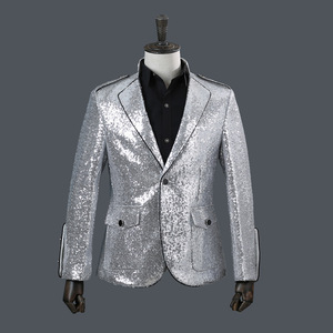 men's jazz dance suit blazers Sequined collar band suit men top Dj singer night club show coat bar show dress fashion